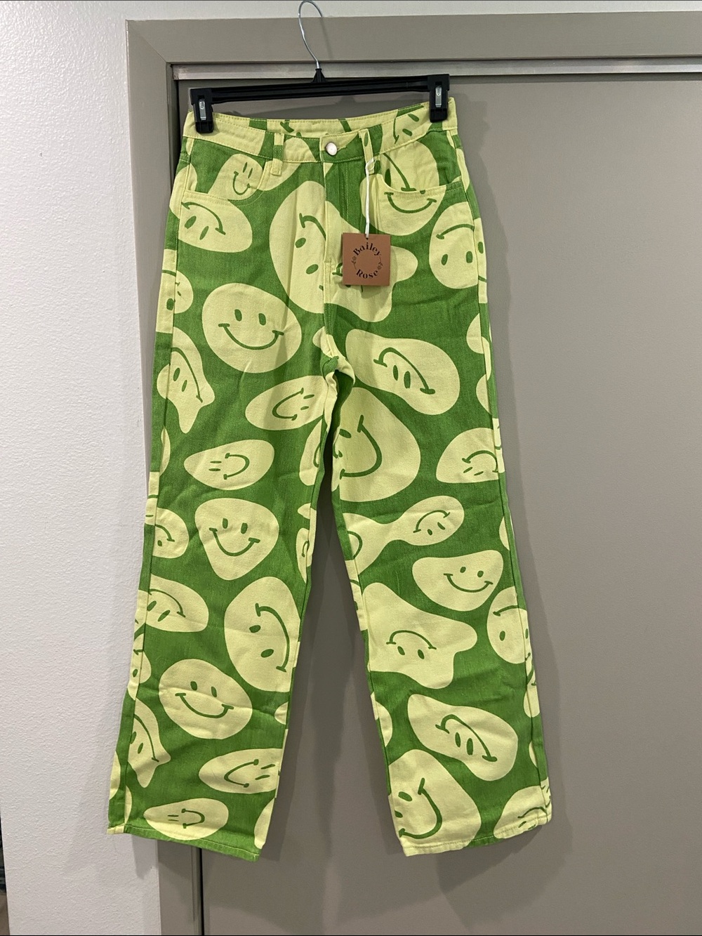 Smiley Print Wide-Leg Jeans - Green